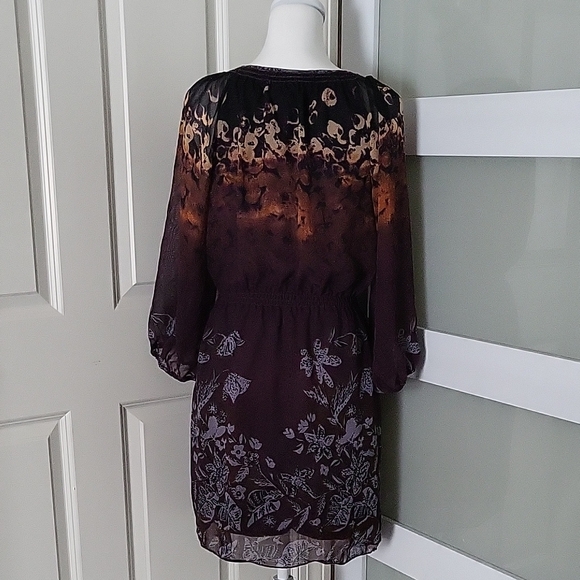 Max Studio Sheer Tunic Floral Womens Orange & Purple Dess Size Small - Picture 2 of 10